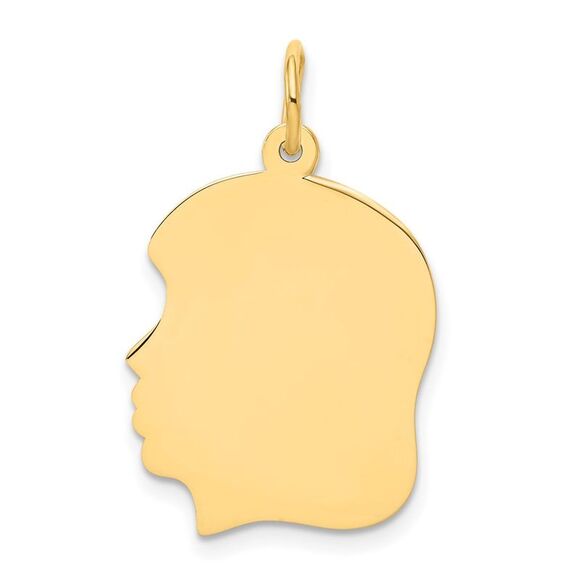 10K Yellow Gold Plain Medium .018 Gauge Facing Left Engravable Girl Head Charm
